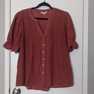 Nanette Lepore Rust Copper Split-Neck Blouse